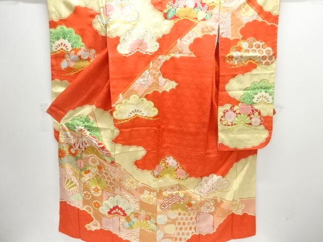 JAPANESE KIMONO / ANTIQUE FURISODE / SILK / EMBROIDERY / PINE